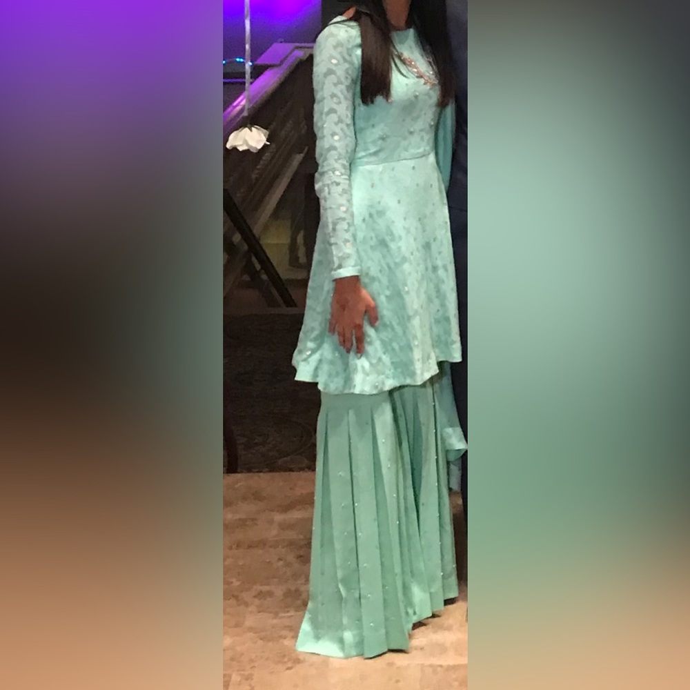 Pastel sea green Kurta palazzo pleated pants